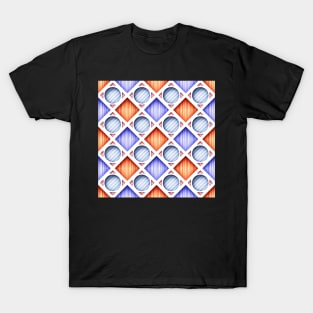 Geometric Pattern, Rhombic Harlequin Motif with Hole Imitation T-Shirt